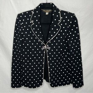 St John Couture Polka Dot Women's Sz 4 Blazer Jacket Black White Bow Retro Pinup